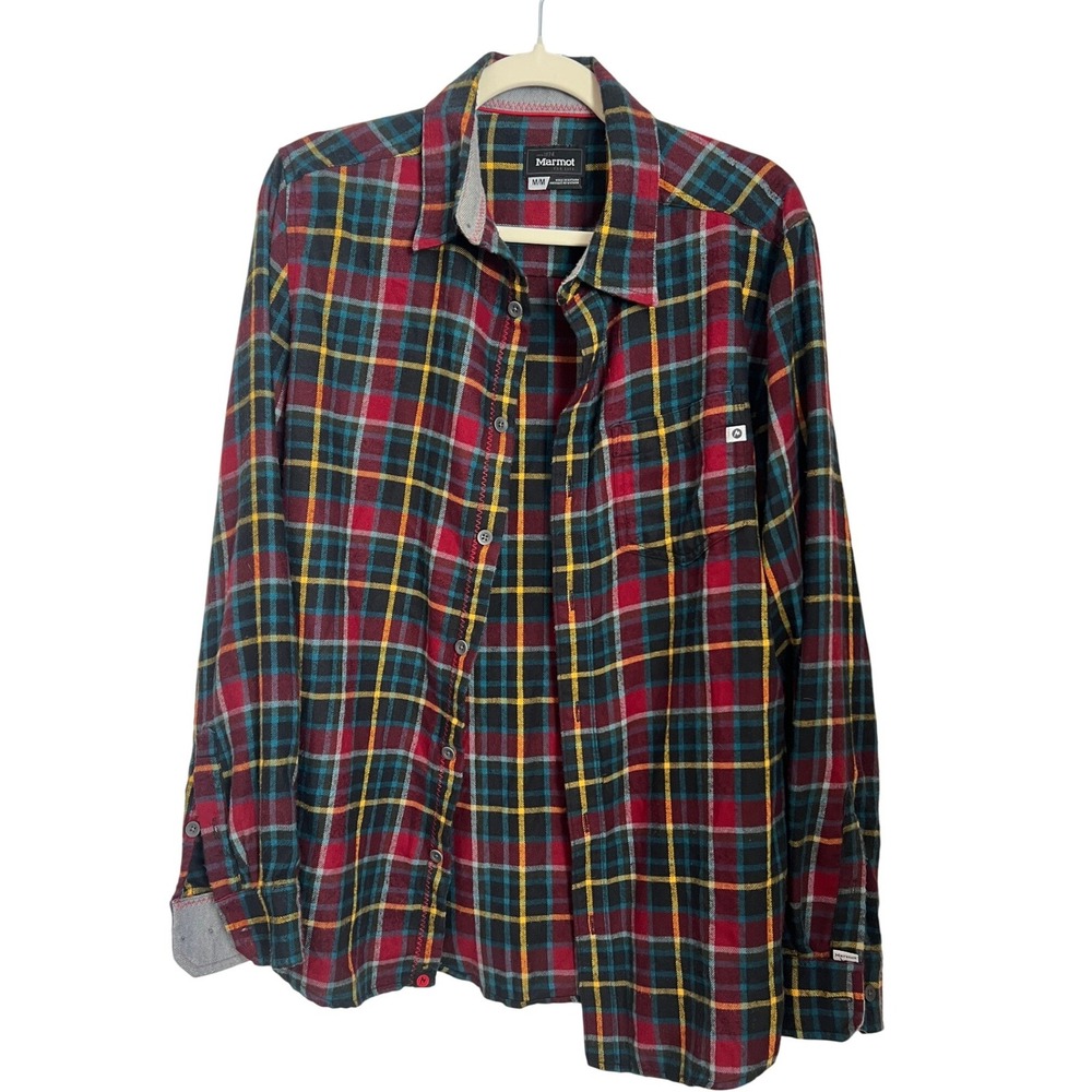 Marmot Lightweight Flannel Shirt Mens Size M Red Plaid Button Up Hiking